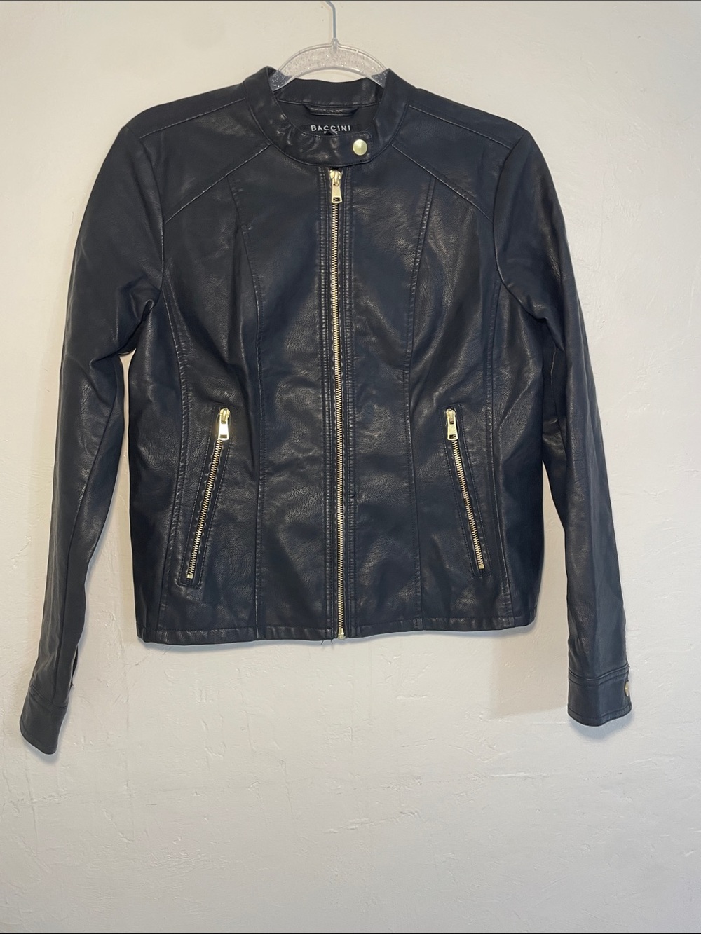 Baccini Women's Black Faux Leather Zip-Front Jacket